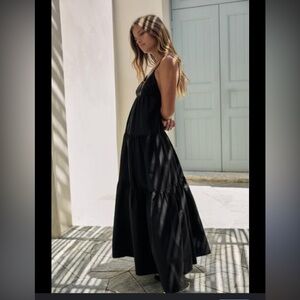 Zara 100% Cotton Paneled Tie-Back Low Back Midi Dress – Size 6